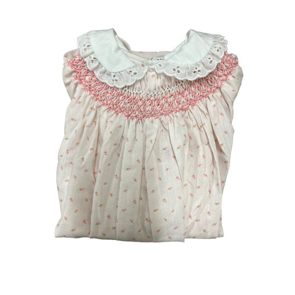 Vintage Polly Flinders Hand Smocked Girl Dress Darling Strawberries Pink White - Picture 7 of 7